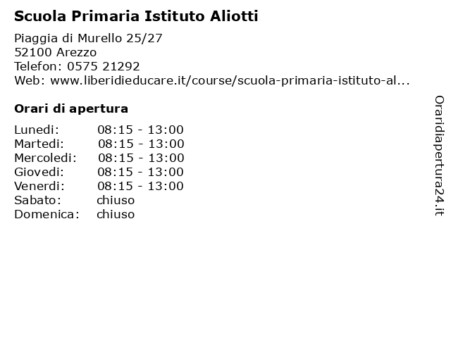 Orari di apertura Scuola Primaria Istituto Aliotti Piaggia